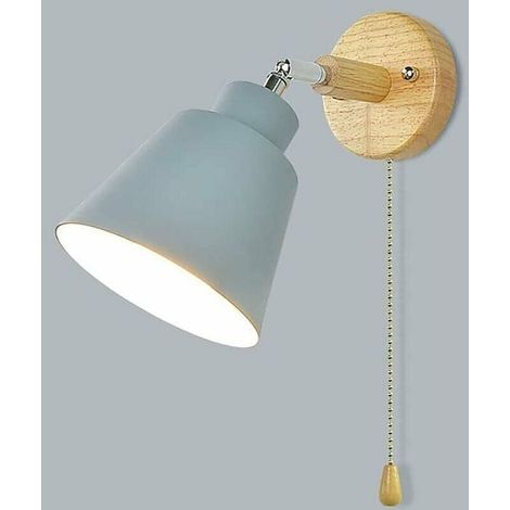 Applique Murale Avec Interrupteur à Tirette Rotation Libre à 350° Lampe De Chevet RéTro Moderne Applique En Bois E27 Applique Murale Interieur Convient Pour Salon Et Chambre(Cendre) (1/5)