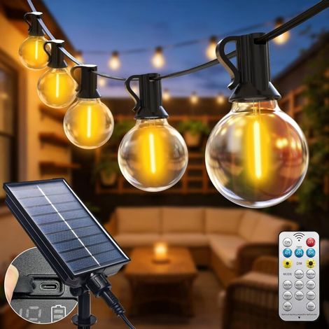 Btfarm Guirlande Solaire Exterieur Avec Telecommande, 15M LED Guirlande Lumineuse Exterieure Solaire IP44 Étanche, 8 Modes Guirlande Guinguette Solaire pour Jardin Terrasse Cour Fête Noël, Blanc Chaud