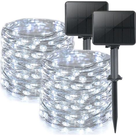 Set di 2 ghirlande solare all'aperto 16m – 160 LED bianco caldo Impermeabile con 8 modalità – Decorazione per il giardino, terrazza, nozze - 160LED (1/5)