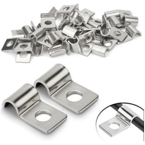 Lot de 30 attaches en treillis métallique rigide de 6 mm, en acier inoxydable, pince en U, trou unique, fixation murale, treillis métallique rigide pour câbles de 5 à 6 mm de diamètre, instal (1/3)