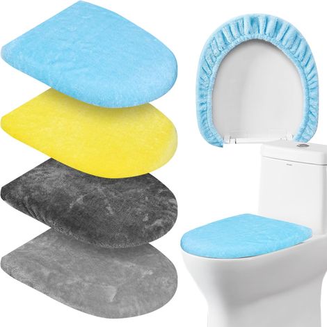 Lot de 4 housses pour abattant de toilettes - En microfibre douce - Anti-poussière - Lavable en machine - Avec base élastique - Pour abattant de WC standard - 58 x 43 cm (B) (1/5)