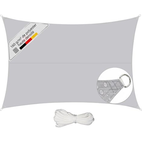 Voile d'ombrage Rectangulaire 4x5m Imperméable – PES 160g/m², avec Anneaux Acier Inoxydable, Scellement des Coutures et Protection UV Jusqu’à 95%, pour Balcon Terrasse Jardin, Gris Clair (1/5)