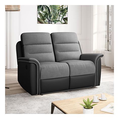 Canapé relax 2 places en microfibre et simili – Repose-pieds relevable – Dossier inclinable jusqu'à 170° – Dimensions 140 x 94 x 100 cm – Usinestreet