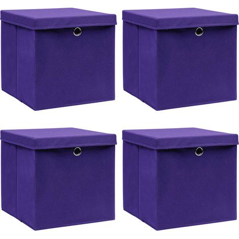 Boîtes de rangement et couvercles 4 pcs-Coffre de rangement-Stockage Rangement Violet 32x32x32cm Tissu 996845 (1/5)