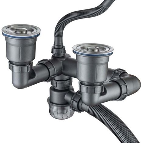 Komplettes Spülbecken-Abflussset mit Doppelnut, kompakt, geruchsdicht, einziehbar, geeignet für 40-50 mm Rohre