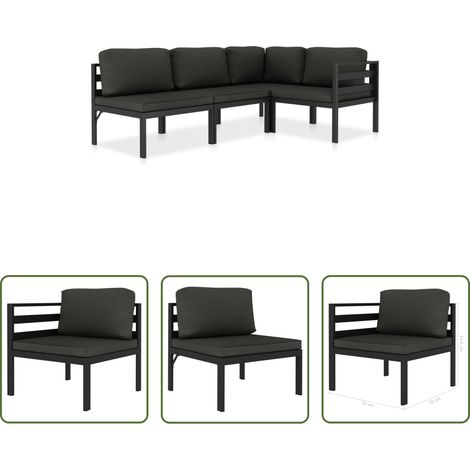 vidaXL Gartenmöbel -  4-tlg. Garten-Lounge-Set mit Kissen Aluminium Anthrazit (1/5)