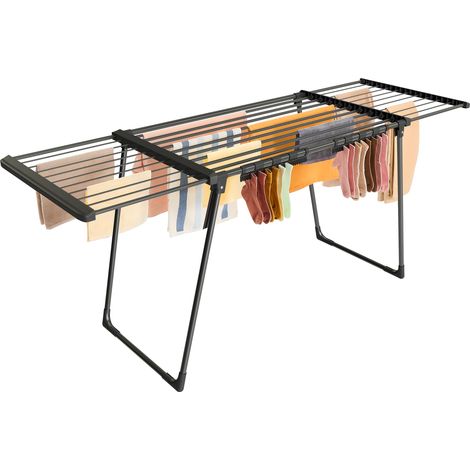 Étendoir à Linge, Séchoir sur Pied, Ailes Extensibles, 22 m de Longueur d’Étendage, avec Porte-Chaussettes, Pliable, Noir LLR522BH01 (1/5)