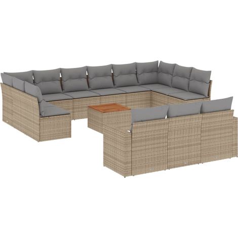vidaXL Set Divano da Giardino 14 pz con Cuscini Beige Misto Polyrattan (1/5)