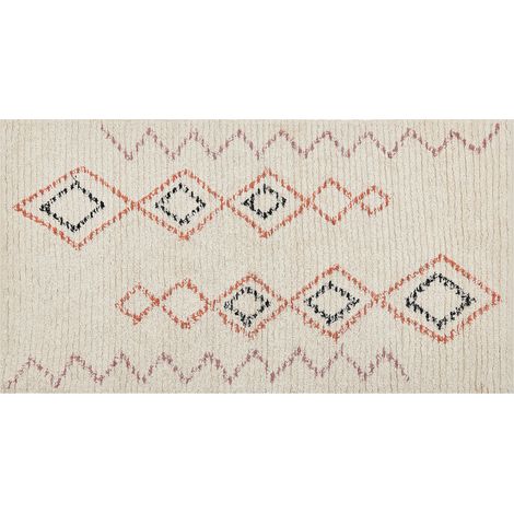 Alfombra de algodón beige rojo negro 80 x 150 cm hecho a mano geométrico Guwahati