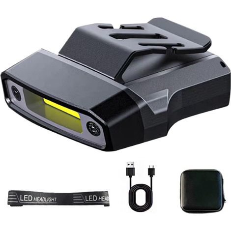 Lampe frontale — Lampe torche rechargeable et réglable — Lampe frontale avec pince pour casquette Idéale pour la course à pied, le camping et la lecture (1/5)