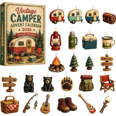 Überraschungsgeschenkbox im Retro-Wohnmobil-Design, Weihnachtsdekoration aus Acryl, Camping-Weihnachtsbaumschmuck (1/5)