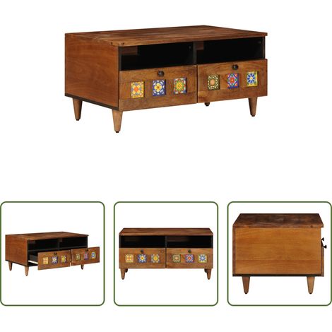 TV-Möbel - TV-Schränk mit Regal Walnuss 70 x 33 x 46 cm Massivholz Mango (1/5)
