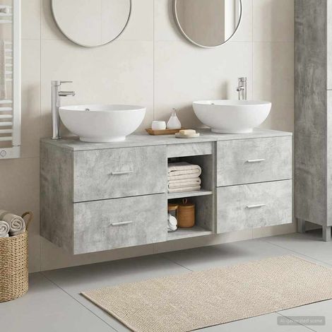 vidaXL Bathroom Furniture Set 3 pcs Concrete Grey 129 x 44.5 x 80 cm (1/5)