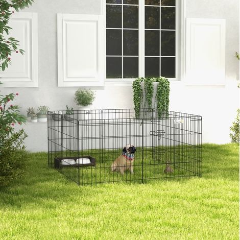 Parque para cachorros 61x61 cm de metal negro con puerta, interior y exterior - MEUBLIV (1/5)