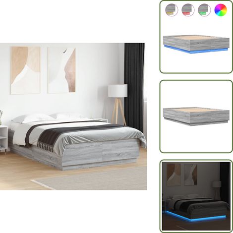 The Living Store Bettgestell mit LED Grau Sonoma 160x200 cm Holzwerkstoff - Holzbettwäsche - Bettsofa - Doppelbett - Boxspringbett - Massivholzbette (1/5)