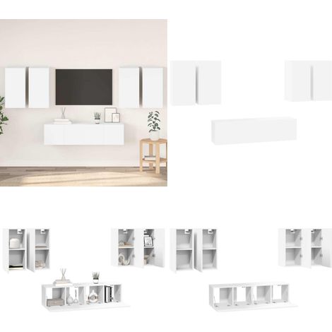 Set de muebles de salón TV 6 piezas madera de ingeniería blanco - Muebles de TV - Armarios de TV