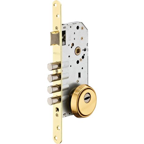 Serratura da incasso a cilindro europeo europeo, asse 50x85mm con defender, oro - THIRARD