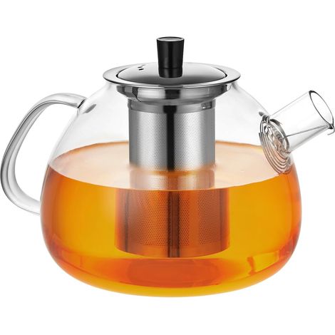 Theiere Avec Infuseur 1,6 litre, Theiere Verre Chauffant Transparent avec Filtre Amovible en Acier Inoxydable, Adapté au thé Parfumé, thé Vert, thé Noir, thé Aux Fruits (Théière) (1/5)