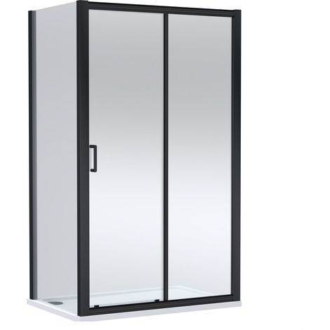 Balterley Ellenhall Sliding Shower Door with 6mm Glass, Side Panel & 1200x800mm Shower Tray, Matt Black/White