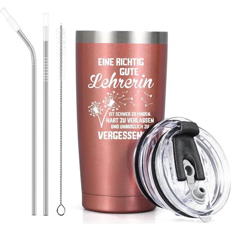 Thermobecher für Lehrerin 600ml Roségold mit Spruch, Doppelwandig, Isolierbecher to go (1/5)