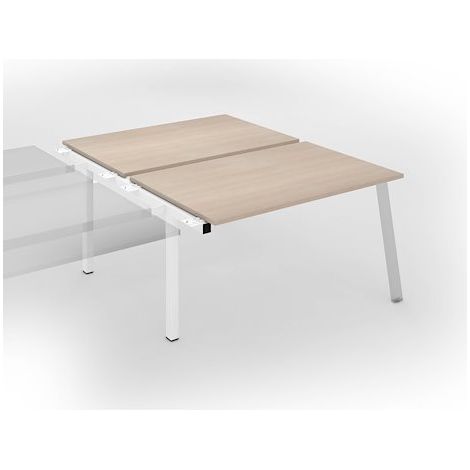 Pôle de 2 bureaux droits chêne clair L 140 x P 80 cm, piétement métal blanc - Arch - Elément suivant - Maxiburo