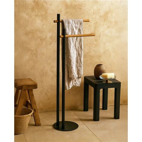 Exagonshop Piantana portasciugamani in acciaio nero con bracci in