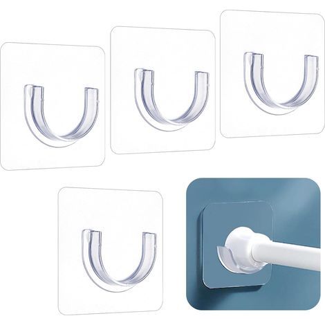 Lot de 4 barres de douche autocollantes, support de barre de douche transparent invisible à fixer au mur (1/5)