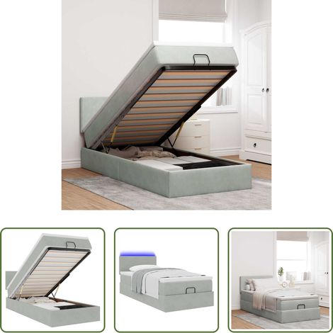 Matratze - Ottoman-Bett mit Matratze & LEDs Hellgrau 90x200 cm Samt (1/5)