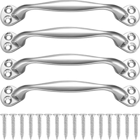 Un ensemble de 4 poignées de porte coulissantes arquées vintage, adaptées aux portes de jardin et aux armoires, avec vis, 129 mm (argent). (1/5)