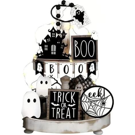 Lot de 13 décorations à étages pour Halloween : fantômes mignons, panneaux en bois et décorations rustiques pour la maison et les fêtes. (1/5)