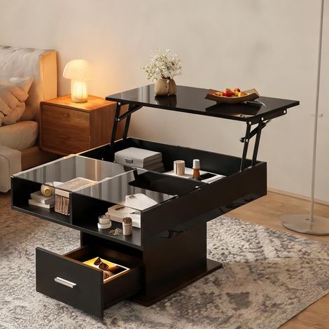 Table basse coloris noir en panneau de particules 78 x 78 x 45 cm (1/5)