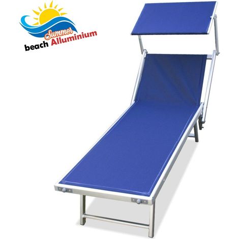 Lettino Spiaggia Prendisole in Alluminio Brandina con Prendisole LIDO BLU Mare (1/2)