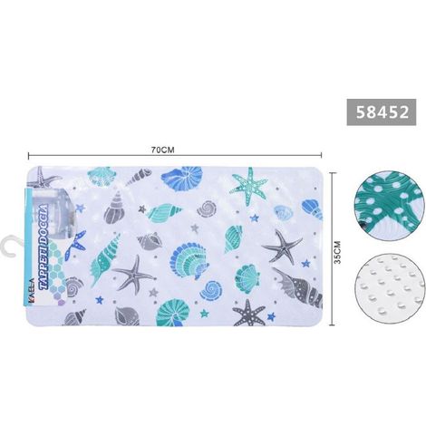 Kaela - Tappeto Antiscivolo Rettangolare Bagno Vasca Doccia Oggetti Marini 35x70cm 58452 -