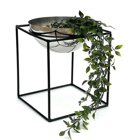 DanDiBo Blumenhocker Metall mit Topf Schwarz Silber 35 cm Blumenständer 96256 L Blumensäule Modern Pflanzenständer Pflanzenhocker