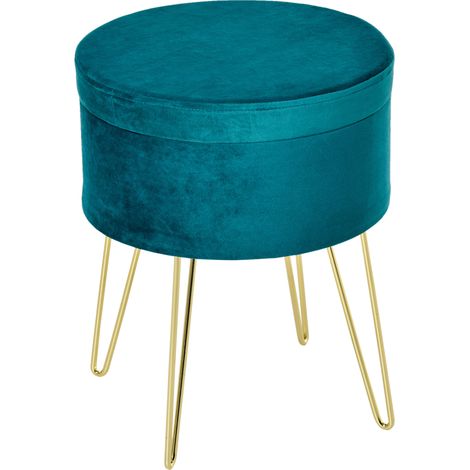 Pouf de rangement 2 en 1 utilisation tabouret ou table basse en bois et velours vert (1/5)