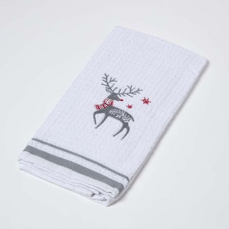 HOMESCAPES Terry Towelling Stag Christmas Tea Towel (1/4)