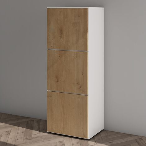 Mai & Mai Scarpiera Portascarpe 45x36x120cm, Porta Scarpe Armadio Scaffale Portascarpe 3 Ante + 6 Scomparti per Ingresso Soggiorno, Camera da Letto Schuhschrank02, Bianco opaco+Marrone chiaro