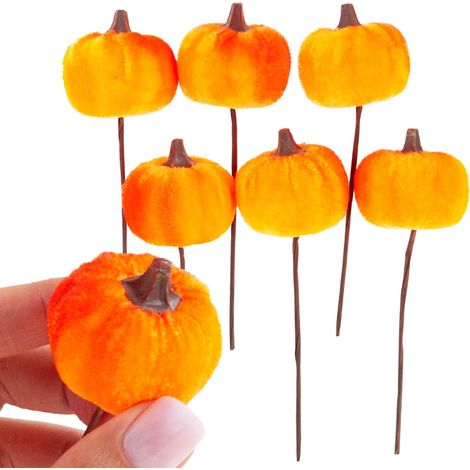 CV36807 Kürbis, künstliche Kürbisse am Stiel, 6 Stück, orange, dekorativ, perfekt für Herbst und Halloween (1/5)