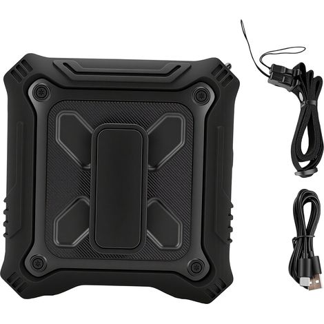 Ventilateur de taille portable, flux d'air puissant, rechargeable par USB, petit format, avec batterie 8000 mAh, idéal pour le camping, les chantiers et les activités de plein air (noir). (1/5)