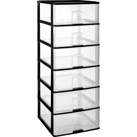 Unité de tiroirs, design empilable, organisation polyvalente, 6 Boîtes Noires 38X37X93.2Cm, 2 Unités (1/2)