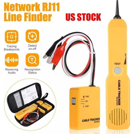 Testeur de Circuit,Traceur de Fils,Générateur de Tonalité, Kit de Sonde, pour Ligne Téléphonique Réseau,Coaxial,Automobile,avec Fiches RJ11 et Pinces Crocodile (1/5)