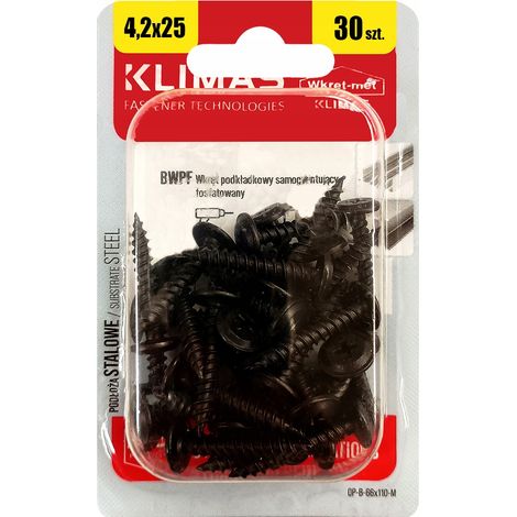 Vis Autotaraudeuses À Rondelle Klimas, 4.2 x 25 mm, Noires PH, Blister 30 Pièces (1/5)