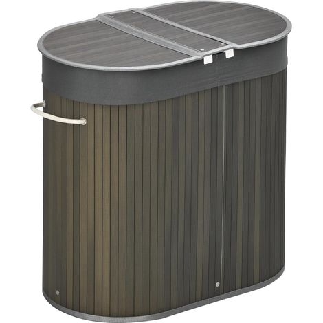 Bambus Wäschekorb mit Deckel 100L Wäschesammler mit Griffen, 2 herausnehmbarer Wäschesack, Wäschesortierer Wäschebox für Waschküche, Badezimmer, Schlafzimmer, Grau