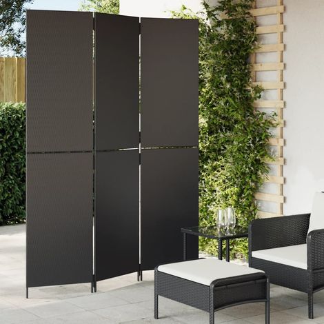 Paravent 3-tlg. Schwarz Poly Rattan (1/5)