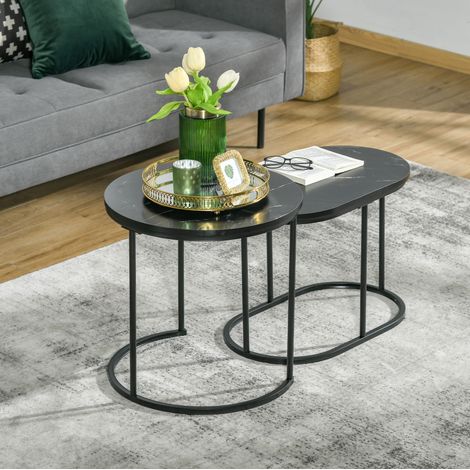2-teiliges Couchtisch-Set rund/oval, stapelbar, MDF und Stahl, schwarz, 30 kg je Tisch HAVRYA (1/5)