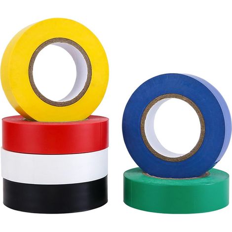 Lot de 6 rubans isolants électriques multicolores, 16 mm x 10 m, en PVC, étanches et résistants à l'eau. Ruban adhésif toilé pour le masquage de câbles, l'isolation et les réparations. (1/5)
