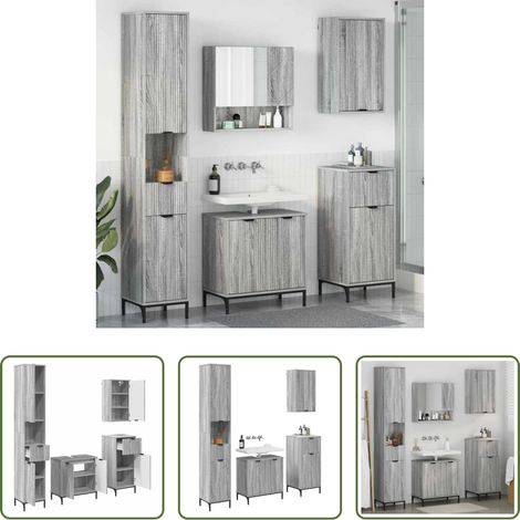 Holzwerkstoff -  Badezimmermöbel-Set mit Tür Graues Sonoma Holzwerkstoff, Metall (1/5)