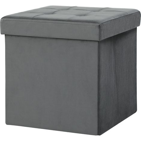 Puf baúl plegable con compartimento 38 x 38 x 38 cm en poliéster gris MODENUIT (1/5)