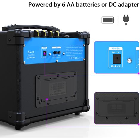 ammoon GA-10 10W Tragbarer E-Gitarrenverstärker mit Bluetooth-Lautsprecher, unterstützt Clean-/Distortion-Modi, AUX-Eingang, Gain-, Bass-, Höhen- und Lautstärkeregler (1/2)