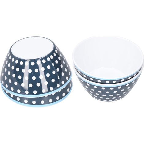 Ensemble de 4 bols à salade de 15 cm (6 po) en porcelaine imitation, à pois bleu foncé.